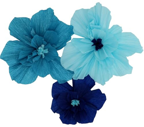Folat 24322 Blau Papier Party DekorationenTisch Dekoration - Blumenset - Bold Blue - 3 Stück - Hochzeits Party Dekorationen für Festival, Karneval, Geburtstag deko, Babyparty und Baby Shower Jungen