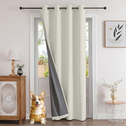 Joydeco 100% Blickdichte Vorhänge Verdeckten Leinenoptik 1 Stück,Türvorhang Verdunklungsvorhänge mit Ösen Thermo Kälteschutz Hitzeschutz für Schlafzimmer Wohnzimmer Hellbeige 240 x 140 cm