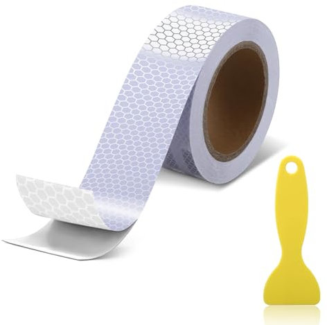 Reflektierende Klebeband, 15mx5cm Reflektorband Selbstklebend, Reflektoren Aufkleber, Fahrrad Reflektoren Aufkleber, Hohe Intensität Reflektorbände Weiß für Fahrzeuge Autos Motorrad Kinderroller
