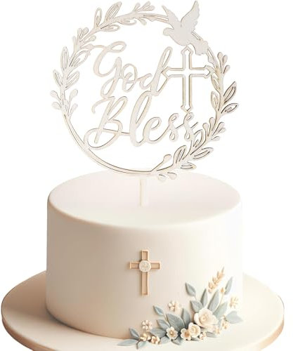 Decoration Gateau Communion Cake Topper Baptême Deco Gateau Croix God Bless Topper GâTeau pour Garçon Fille, DéCoration Première Communion