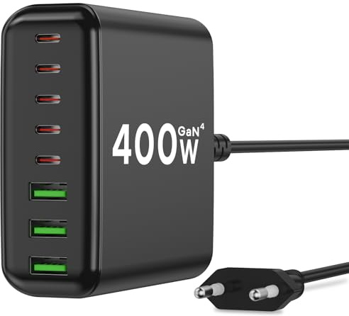 400W USB C Ladegerät Mehrfach, GaN IV 8 Ports USB Ladegerät Mehrfach, 400W 8-Port Schnellladegerät Kompatibel mit MacBook Pro/Air, iPad Pro/Air, iPhone, Android etc
