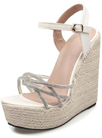 Hixingo 2025 Sandali Donna Estive con Zeppa, Scarpe Aperte con Plateau Tacco 15CM Donna Eleganti e Comode Sandali Ortopedici Leggere Antiscivolo Zeppa Alta per Trekking da Spiaggia (623 Bianco,35)