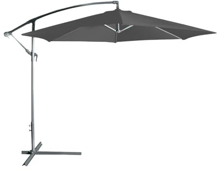 Acomoda Textil – Sombrilla de Jardín Plegable con Soporte y Forro Anti UV. Parasol de Aluminio con Manivela, Toldo Octogonal 3M Ø para Terraza, Jardín y Patio. (Gris Oscuro)