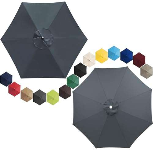 Replacement Parasol Canopy Waterproof, Patio Parasol Canopy Cover Replacement Umbrella Cloth for 2.0m 2.30m 2.7m 3.0m 6/8 Ribs Large Patio Umbrella Weatherproof UV-Anti(Gray,2.30m/8 Arms)