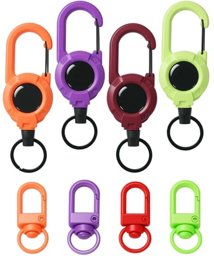 8 Stück Multifunktionale Schlüsselanhänger, Einziehbarer Schlüsselanhänger, Schlüsselanhänger Ausziehbar für Outdoor Aktivitäten, Büro und Reisen, Praktisches Schlüsselband Ausziehbar mit Stahlseil