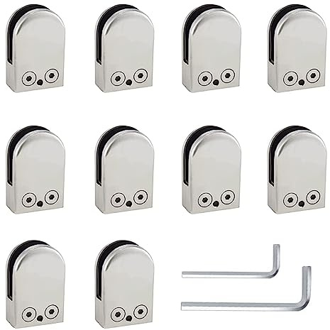Stainless Steel Glass Balustrade Clamps - 10pcs Adjustable Glass Clips for 8-12mm Thickness - Railing & Stair Glass Floor Mounts - Reliable & Secure (8mm)