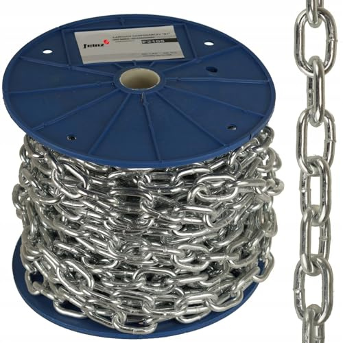 FEINZ Stahlkette verzinkt 8 mm x 10 m | Kettenglieder, verzinkt, kurzgliedrig, seitlich geschweißt, robuste Kette, Bau, Industrie, Garten, Landwirtschaft