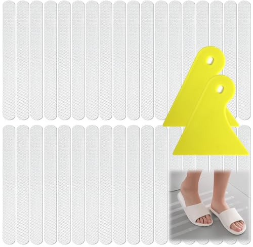 36pcs Strip Stickers Bath Sticker Anti Slip Grip Strips Non Slip Bath Sticker Anti Skid Tape Flooring Safety Tape Mat for Bath Tub Stairs Shower Room Slippery Surfaces (20mm * 200mm with 2 Scraper)