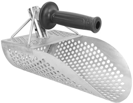 Asixxsix Stainless Steel Beach Sand Scoop, Efficiently Sifting Sand, Heavy Duty Metal Detector Beach Finds Scoop with Foldable Handle, Metal Detector Digging Shovel for Outdoor Adventure
