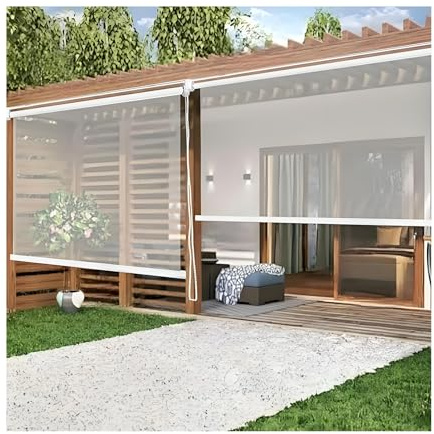 Clear Roll Up Patio Curtains Outdoor Heavy-Duty Windproof & Waterproof PVC Panels Roller Shade Insulated Vinyl Cover for Window Door Garage Cordless All-Weather Protection(60 W x 86 H)