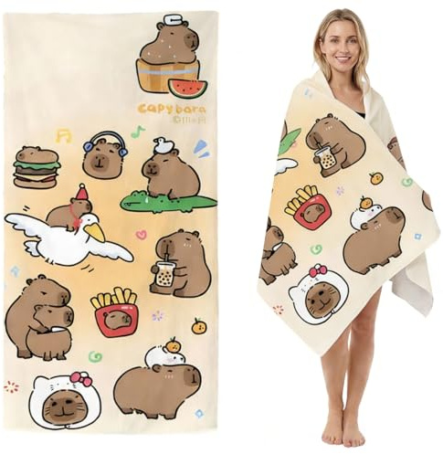 WFKKMEQ Capybara Telo Mare, Capybara Telo Antisabbia Mares Coperta da Spiaggia Teli Mare Microfibra Coperta da Spiaggia da Viaggio Leggero e Portatile Doccia Asciugamano per Yoga,Piscina,Sauna