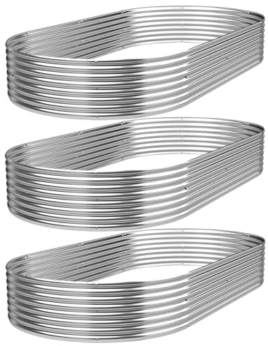 GROVELEAF 3 Pack 6x3FT Corrugated Galvanized Steel Raised Garden Bed Outdoor, Metal Above Ground Garden Bed for Vegetables and Flowers, Raised Beds for Gardening-Oval