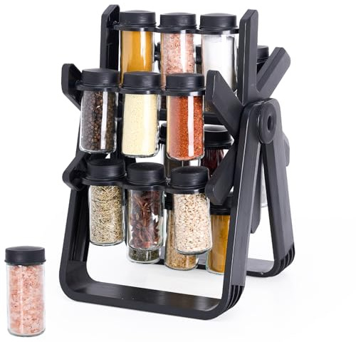 CalmChef Rotating Spice Rack Organiser with With 18 Glass Jars Revolving Spice Rack 360° Spice Holder - Rotating Spice Rack for Herbs & Spices