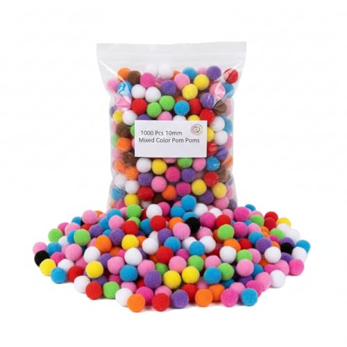 1000 Pcs Mini Pom Poms, 1cm Colorful Fluffy Craft Pom Poms for Creative Projects and Decorations.