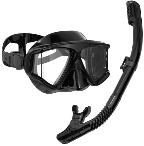 Snorklingsutrustning för vuxna, snorkelset, dykmask med HD-panorama och torr-topp, snorkling, anti-dimma och anti-läckage, simglasögon med nässkydd, simresekit