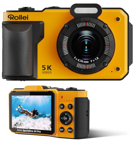 Rollei Sportsline 64 Pro Unterwasserkamera 5K 64MP Digitalkamera wasserdichte IP68 8M Unterwasser Kamera mit Sony 21MP Sensor 18X Digitalzoom für Schnorcheln Unterwasserkamera-wasserdichte-Kamera