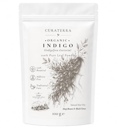 Índigo Orgánico | Indigofera tinctoria | Tinte Natural | 100 g | 100% hoja de índigo orgánico en polvo. Ideal para tonos castaños y negros. Cabello suave, brillante y de aspecto saludable.
