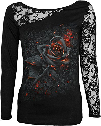 Spiral - Burnt Rose - Lace One Shoulder Top Black - L