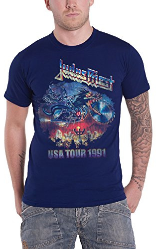 Judas Priest T Shirt Painkiller Us Tour 1991 Distressed Logo Officiel Homme Navy