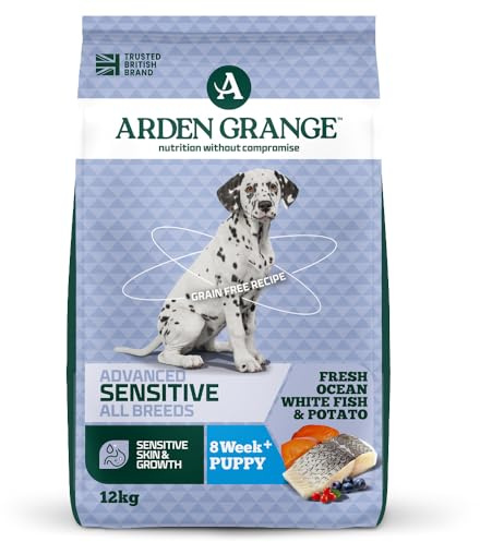Arden Grange Sensitive Puppy/Junior Trockenfutter für Hunde, getreidefrei, Ozean, Weißfisch und Kartoffel, 12 kg