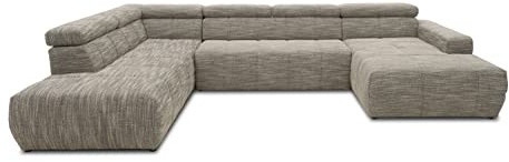 DOMO. collection Sofa Brandon, Wohnlandschaft mit Rückenfunktion und Sitztiefenverstellung Couch in U-Form, Polstergarnitur 359 x 228 x 80 cm (BxTxH), weiß-grau | Longchair rechts mit Sitztiefenverstellung, mit Sitzfunktion und U-Form für hohen Komfort, 359 x 228 x 80 cm (BxTxH)