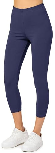 Merry Style Leggings Donna 3/4 Pantaloni Capri Morbidi e Confortevoli Leggins Donna in Cotone Traspirante Elastici e Delicati sulla Pelle Sensibile MS10-199 (Navy Blu, S)