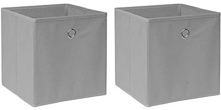 BOJU 2 PCS Foldable Storage Cubes Boxes Grey for Shelves Drawers Wardrobe Canvas Fabric Unit Storage Organizer Basket Bin for Kids Room Toy Nursery Clothes Closet Collection