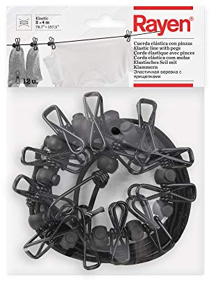 Rayen | Corda Elastica con Clips | Dimensioni dei Metri di Posa | 12 Clip Incluse | Valido per Appendiabiti | Pinze a Clip |