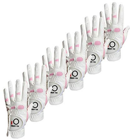 FINGER TEN Golfhandschuhe Damen Linke Hand Rechte 6 Stück(Not Paar) Extra Griff Allwetter 3D Performance Golf Handschuhe Links Rechts rutschfest Weicher Komfort,Größe S M L XL（M Links）