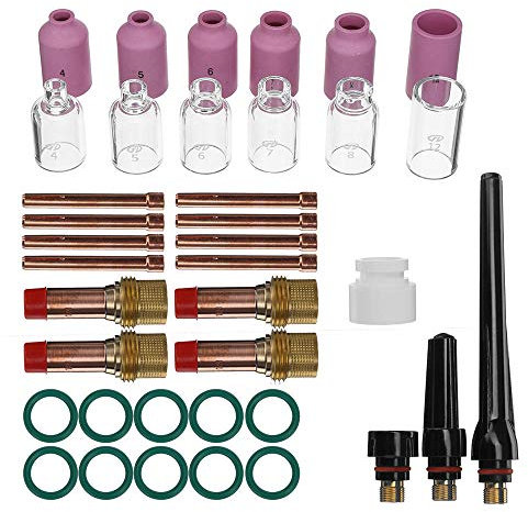 KingLan Wp17/18/26 Argon Arc Schweißen Serie 1.0 Mm/1.6 Mm/2.4 M/3.2 Mm Spezifikation Transparentes Glas/Porcelain Mund Hochtemperatur Argon Arc Schweißen Brenner 38 Sets1.2Mm