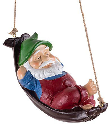 Funny Garden Gnomes Outdoor Hanging Statue, Multicolor Resin Hammock Gnome Decorations for Outdoors - 7.5 x 4 x 4 Inches