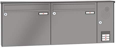 RENZ/Basic B / 2er Aufputz-Briefkastenanlage Wand-Briefkasten mit Sprechfeld/RAL-Farbe 9007 Volumen 12 L/Dein-Briefkasten.de