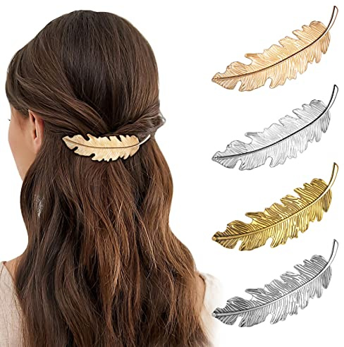 MELLIEX 4 Stück Metall Haarspangen Damen, Vintage Blatt Feder Haarschmuck Hair Clip für Hochzeit Party Mädchen Geschenk