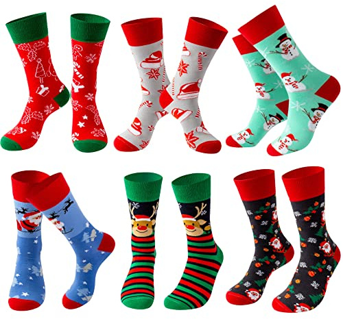 Lounwee Weihnachtssocken Herren Crew Socken Männer & Frauen bunte Kuschelsocken Weihnachten farbigen gemusterten Socken