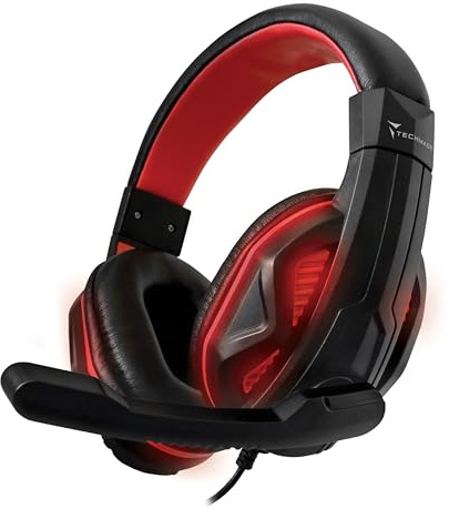 Cuffie Gaming con Microfono Techmade – Driver 40mm, Jack 3.5mm + USB LED, Controllo Volume, Cavo 1.8m, Compatibili con PC, Console, Laptop