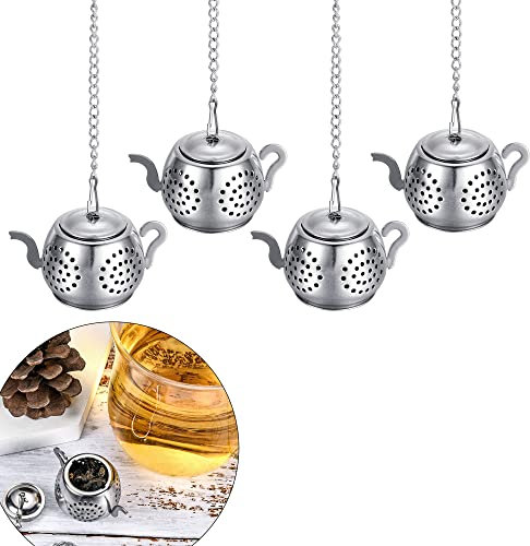 Lpraer 4 Stück Teesieb Teekann für lösen Tee, Teeei Teefilter Teainfuser Teekanne aus Edelstahl, mit Verlängertem Kettenhaken, Tea Infuser für Tassen und Meisten Schalen, Geschenk für Teeliebhaber