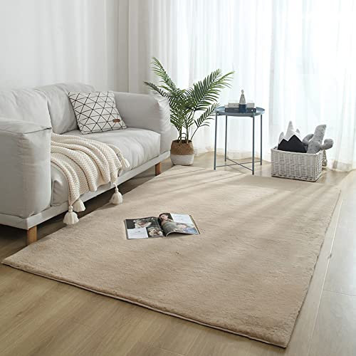 Zswpyq Hochflor Teppich Wohnzimmer Kunstfell Super Soft Einfarbig in Versch, Fellteppich ​Kunstfell Teppich Imitat in Creme Dicht Flauschig Seidiger Glanz,Camel,50 x 80 cm