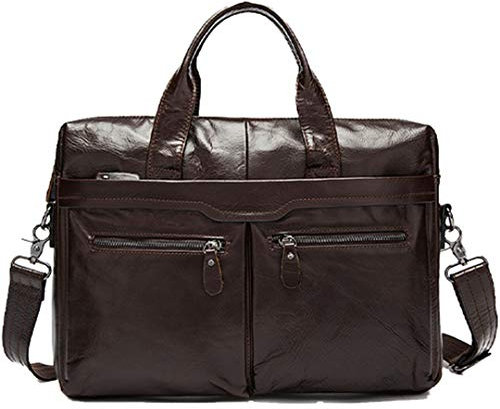 Vintage Briefcases Messenger Male Leather Business Genuine Leather Briefcase Computer Shoulder Bag 9005F2Coffee