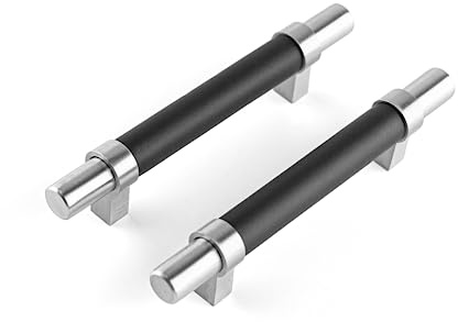 Brute Strength – Möbelgriffe – Silber/Schwarz – 150/96 mm · 4 Stück | Schubladen- und Schrankgriffe aus Stahl und Vollnarbenleder; 150 mm Länge, 96 mm Lochabstand; für Küche und Bad