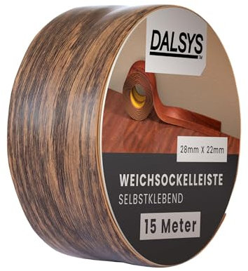 Dalsys Weichsockelleiste selbstklebend Kastanie 15m Klebeleiste, Abschlussleiste für Fugen in Wohnbereich, Küche, Bad, aus PVC Kunststoff