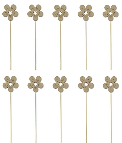 DARO DEKO Holz Blumen-Stecker Blüte Natur 10 Stück 7 x 36cm Dekostecker Blumenstab Blumenstab Holzstecker