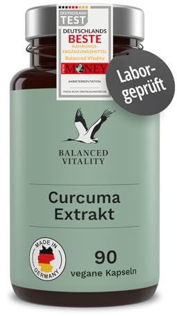 Curcuma Extrakt hochdosiert - 315 mg pro Tagesdosis - 90 vegane Kurkuma Kapseln für 3 Monate - ohne Zusatzstoffe - laborgeprüft - Balanced Vitality