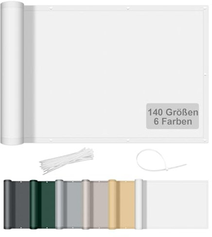 AXT SHADE Benutzerdefinierte Größe Balkon Sichtschutz Wetterfest 0.8x2m Balkonverkleidung Balkonabdeckung Balkonbespannung Blickdichte Windschutz und UV-Schutz für Balkongeländer-Weiß