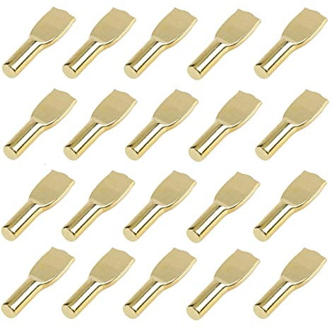 TERF® Electro Brass Plated Metal Push in Furniture Shelf Support Stud Pegs Pins for Kitchen Cabinet Wardrobe Bookcase Closet Glass Shelve and Furniture Shelf Support Use - Pack of 25