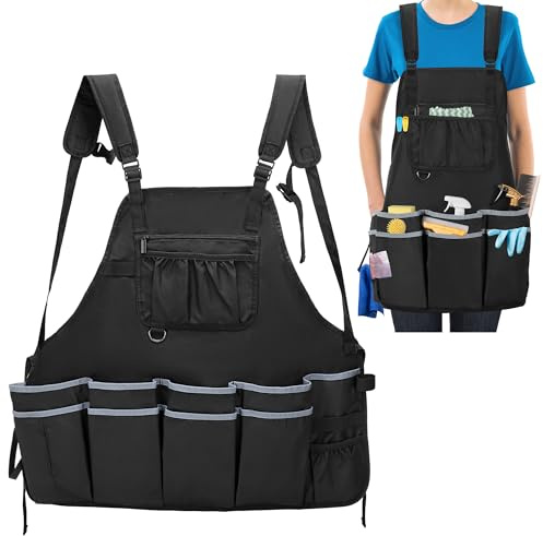 HODRANT Grand Tablier de Ménage | Tablier de Ménage avec Double Bretelle pour Hommes Et Femmes – Modèle à Poches Pour le Personnel d'entretien