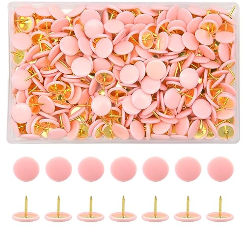 Hocansen 300 Reißnägel, 10 x 9 mm, rund, kreativ, bunt, für Tafeln, Karten und Pinnwand (Pink/NZ-PT)