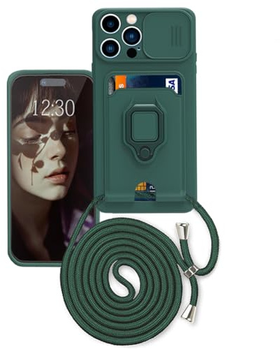 Wishcover store Handykette Hülle mit Kartenhalter für iPhone 15 Pro Max,kameraschutz Hülle mit Camera Slider Handyhülle Silikon TPU Cover für zum Umhängen Schutzhülle mit Case für iPhone 15 Pro Max