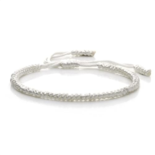 EVEMATE Tibetisches Glücksarmband für Frauen & Männer - Buddhistisches Armband - Geflochtenes Freundschaftsarmband - Glücksbringer Geschenk - Tibet Stil Glücksband (Weiß)
