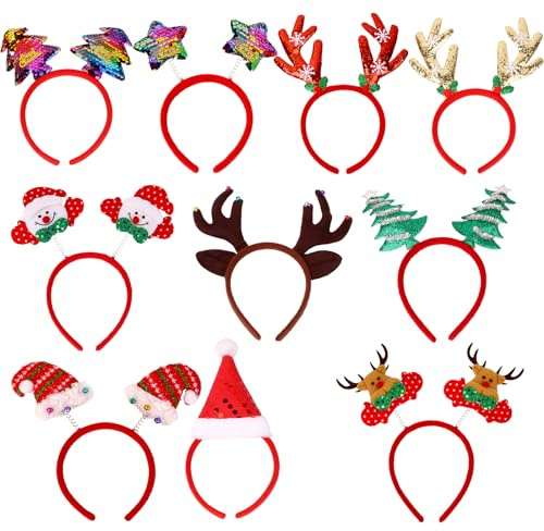Wogueish 10 Pcs Weihnachts-Stirnband, Xmas headband Rentier Fun Weihnachtsbaum Weihnachtsmütze Kopfbedeckung für Kinder Erwachsene, Weihnachtsferien Zubehör