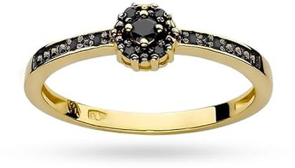 MARKO Damen Gold Verlobungsring mit schwarzen Diamanten 0.09Ct, 14 Karat Gold (585) | Goldring inklusive Box | Goldring für Frauen (Gelbgold, 53 (16.8))